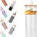 Tronco 20 oz Vacuum Insulated Glass Tumbler with Lid and Straw - Keeps Drinks Cold for 12 Hrs - Reusable Glass Cup for Iced Coffee, Smoothies & Boba - Sweat & BPA Free, Dishwasher Safe, Fit Car Holder (White)