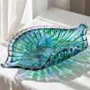 LCCCK Large Hand Blown Glass Seashell Bowl, Pretty Leaf Display Candy Dish, Coastal Decorative Bowls for Home Decor, Unique Blown Glass Art for Kitchen Counter Fruit ou Office Candy Dish