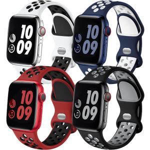 Adorve 4 Pack Sport Bands Compatible with Apple Watch Bands for Men Women,Breathable Soft Silicone Strap for iWatch Band, Size: 44mm/45mm/46mm/49mm/42mm(Series 3 2 1) M/L (BlueWhite/WhiteBlack/BlackGray/RedBlack)
