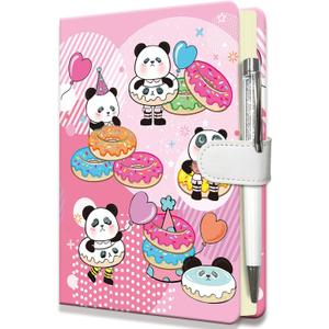 Panda & Donut Diary for Boys & Girls - Kids' Birthday Gift, Journal w/Pen & Magnetic Closure, 192 Pages Lined Hardcover Journal, 5.3"x7.5"