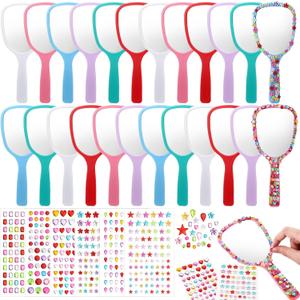 Wonderjune 24 Pcs Handheld Mirror DIY Decorate Your Own Mermaid Princess Mirror for Princess Birthday Party Favors Crafts Mermaid Game Decorations Supplies