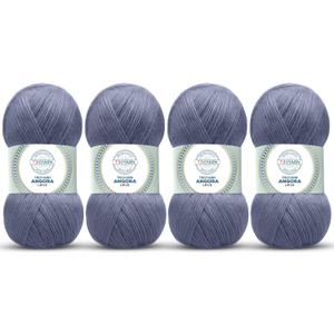 Angora Love (4-Skeins Pack) 20% Wool 80% Acrylic - Wool Yarn for Crocheting - Lace Weight #1 Fingering & Socks Yarn (4 x 3.52 oz) / (4 x 601 Yds) - Denim Melange
