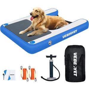 Inflatable Dog Water Ramp, 5FT Dog Floats Ramp Ladder for Pools, Boats, Docks, Sea and Lake, Non-Slip EVA Pool Ladder Platform for Pets Up to 220LBS (59"x39.4"x6", Blue)