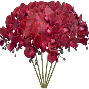 FagusHome 6 Pcs Artificial Phalaenopsis Flowers 32 Inch Artificial Orchid Flowers Stem Plants Fake Flowers for Home Dcor (Red)