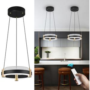 Modern LED Chandeliers 12W Black Gold 1 Ring Chandelier 3000K-6000K Pendant Lighting with Remote Control Hanging Chandelier for Kitchen Island Living Room Bedroom Foyer2-Pack