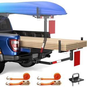 JY PERFORMANCE Truck Bed Extender Hitch Mount, Foldable Pickup Truck Bed Extender for Kayak Canoe Ladder Lumber Rack Long Pipes, w/Flag, Reflective Tape, 375lbs Capacity