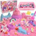 Volmop Unicorn Sensory Bin for Girl, 148pcs Play Sand Art Kit with Sandbox, 3.3lb Color Sand,Unicorn Tactile Sensory Toy for Girl Toddler Ages 3-8 (Pink)
