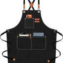 AFUN Chef Aprons for Men Women with Oversized Pockets, 16-Ounce Cotton Canvas Cross Back Heavy Duty Work Apron (Black)
