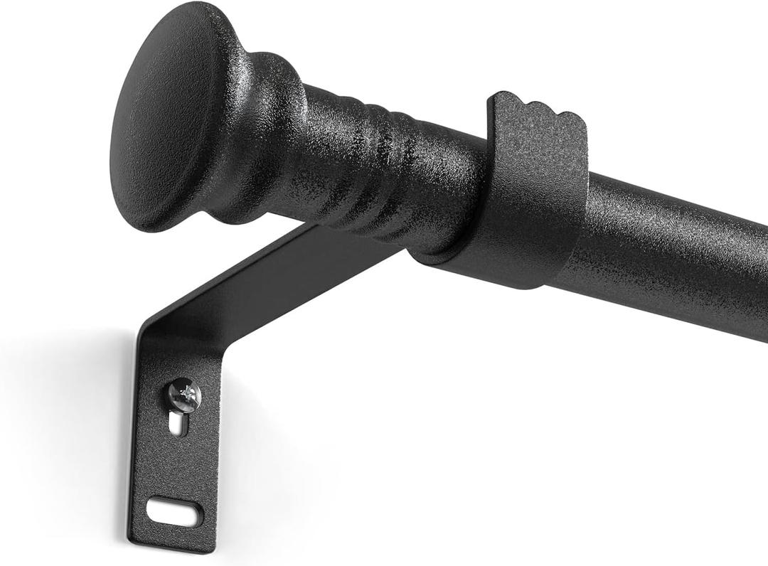 5/8 Inch Black Curtain Rod for Window 17 to 52 Inch, Small Window Curtain Rod With Brackets for Cafe, Windows, Kitchen, Bedroom, Living Room, Sliding Glass Door, Drilling Installation