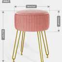 IBUYKE Velvet Storage Footrest Stool Ottoman, Makeup Vanity Stool Side Table with Golden Steel Legs Removable Cover, Coffee Table Top Cover, Pink LG-20P