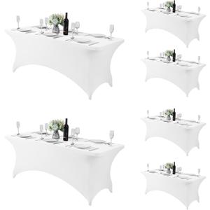 Fokitut 6 Pack Spandex Table Cover for 6FT Table Universal Fitted Stretch Tablecloth for Party, Banquet, Wedding and Events-White