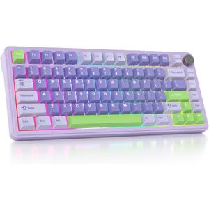 surmen M75 75% Wireless Creamy Keyboard with Gasket, Pre-lubed Triple Mode Bluetooth Mechanical Gaming Keyboard BT5.0/2.4Ghz/USB with Sound Absorbing Pads Hot-Swap(Lavender)
