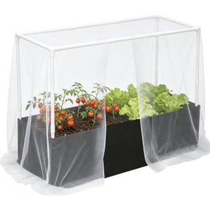 Fabric Raised Garden Bed with Frame and Mesh Net Cover 47.2 inch x 15.7 inch x 31.5 inch Outdoor Raised Planter for Vegetable Flower Herbs and Strawberry