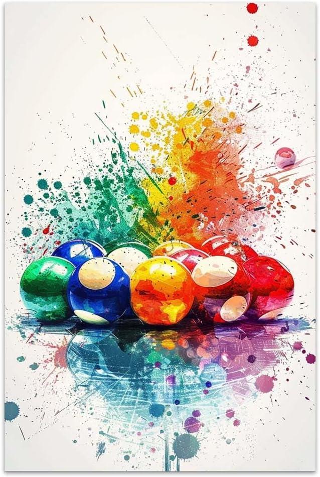 COTAIL Unframed Canvas Wall Art For Bedroom Office Wall Decor, 18x12inch Colorful Snooker Billiards Sport Wall Decorations For Living Room Painting Pictures Artwork For Modern Posters Prints Home
