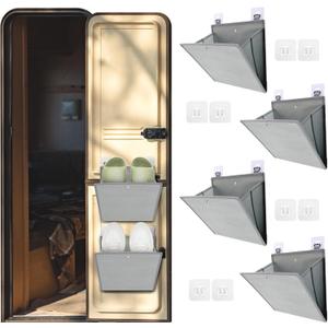 4 Pack Wall Shoe Racks, RV Shoe Rack,Space Saving Hanging Storage Bags with Deep Pockets & Metal Buckles, Holds 1 Pair per Pocket - Self-Adhesive Design for RV, Home (Grey)
