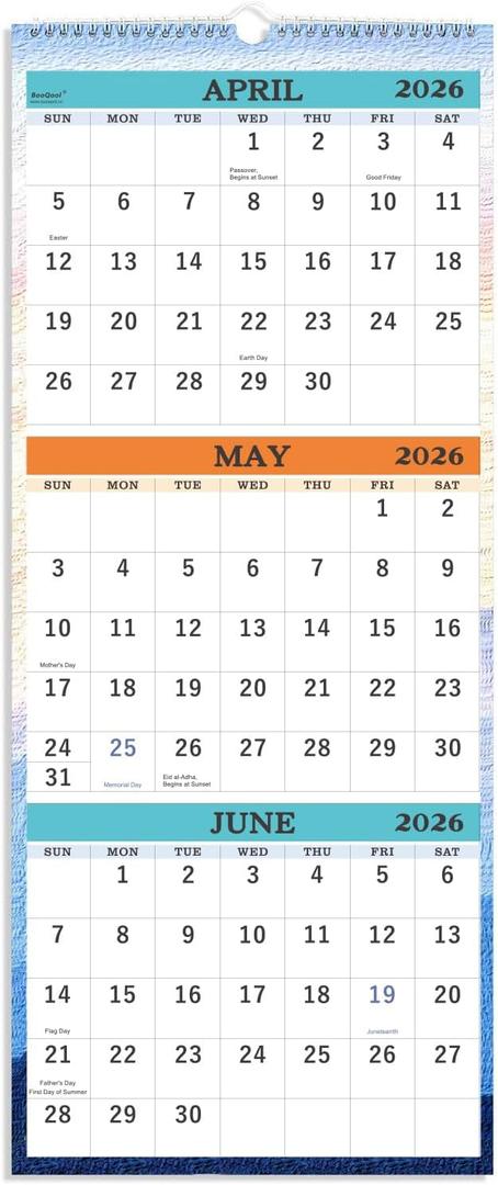 2026-2027 Wall Calendar - April 2026 - July 2027, 3-Month Display Vertical Calendar 2026-2027, Calendar Planner, 11" x 26", Large, Lay- Flat, Perfect for Your Busy Schedule