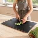 Tempered Glass Cutting Board Set, Large 12x16 Glass Cutting Board for Kitchen with 4 Non-Slip Feet, Heat & Shatter Resistant, Dishwasher Safe, Includes Bonus Sponge & Cloth,Perfect Kitchen Gift-Black