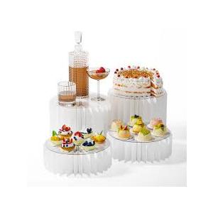 HeiMma 4 Pack Buffet Risers, FOLDABLE Food Display Risers for Dessert Table,Dessert Table Display Set, White Cardboard Cylinder Cake Cupcake Stands for Party, Multiheight, 12in Round