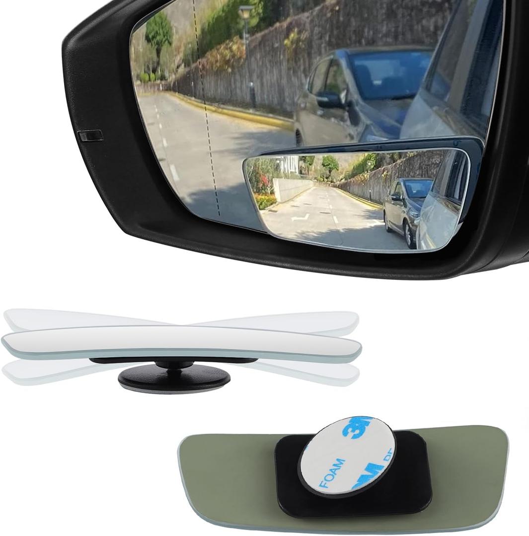 LivTee Blind Spot Mirror, Rectangular Shaped HD Glass Frameless Convex Rear View Mirror with wide angle Adjustable Stick for Cars SUV and Trucks, Pack of 2 (Adhesive Mount)