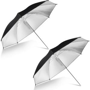 [2 Pack] 43" Black/Silver Reflective Umbrella Kit for Contrast, Concentrative Light, Studio/Outdoor Photo and Video Lighting Accessories