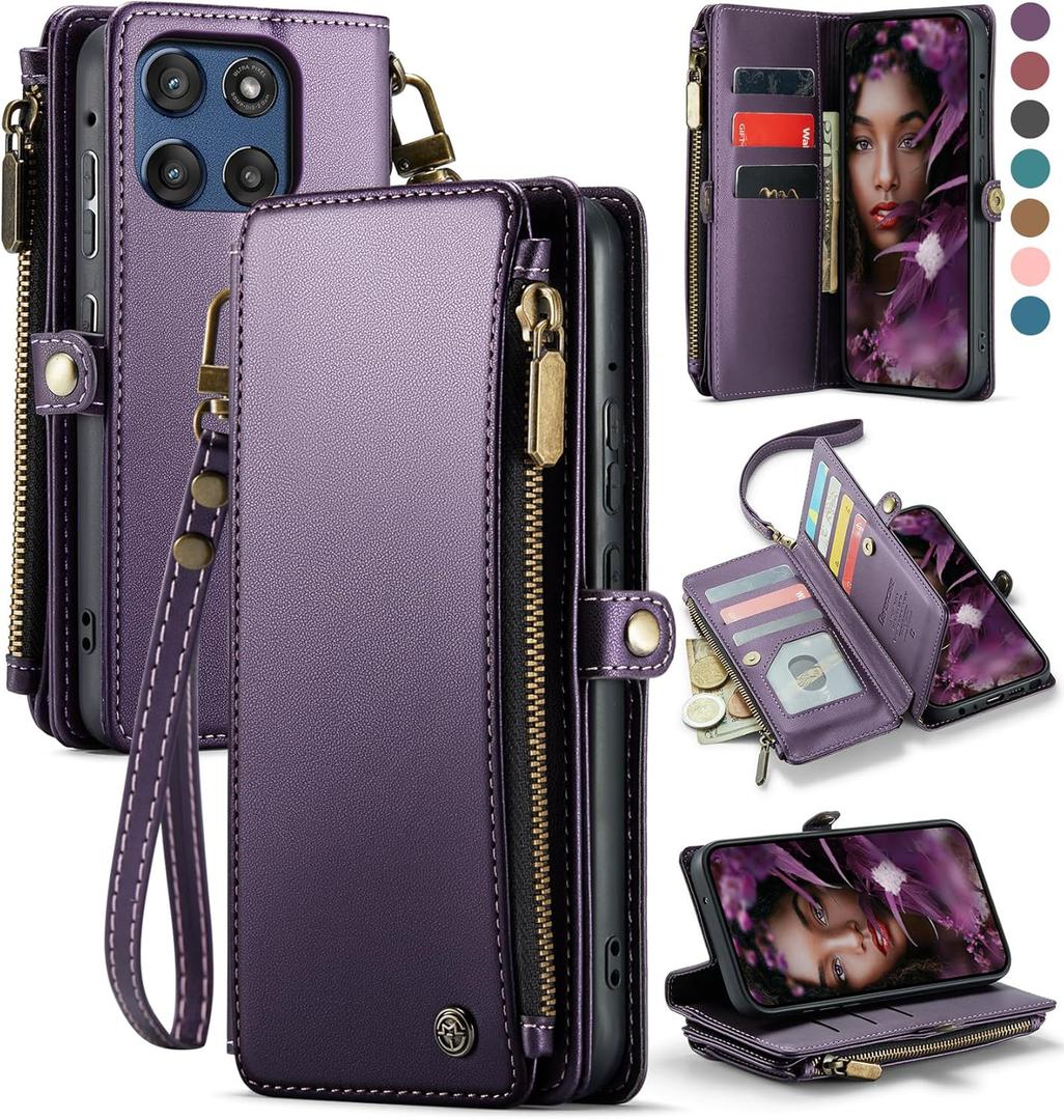 Defencase for Moto G Stylus 5G (2025 & 2026) Case, RFID Blocking Wallet Case for Motorola Moto G Stylus 5G 2026/2025 PU Leather Flip Strap Zipper Card Holder Phone Wallet Cases for Women Men, Purple