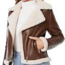 DIASHINY Women's Faux Shearing Fur Winter Coat Warm Thick Fur Lined Faux Leather Jacket (039 Brown) S