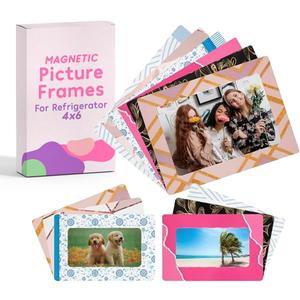 Magnetic Picture Frames for Refrigerator 4x6, 4.5x2.5, Magnet Photo Frame, Pack of 12 in 6 Modern Designs, Locker and Refrigerators Decorations, GREAT DESIGNS! (Pink/Blue/Purple)