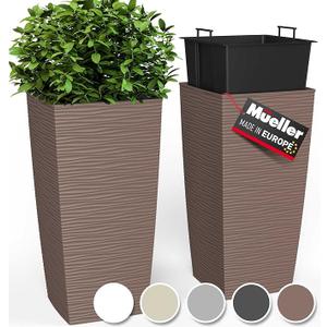 Mueller M-Resin Heavy Duty Tall Planters for Outdoor Plants, Indoor Grande Plant Pots, Boxes, Trees, Flower Pots, 2-Piece Set, 18, Modern Design, Built-in Drainage, Front Porch Decor