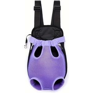 Pet Dog Carrier Backpack, Portable Breathable Mesh Chest Carrier, Polyester Woven Double Shoulder Pet Bag for Outdoor Adventures (Purple, Small)