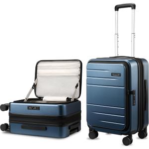 LUGGEX Carry On Luggage Top Opening, FLT Expandable Polycarbonate Hard Shell Suitcase with Wheels (FX-Lite, Blue, 20 Inch, 36L-41L)
