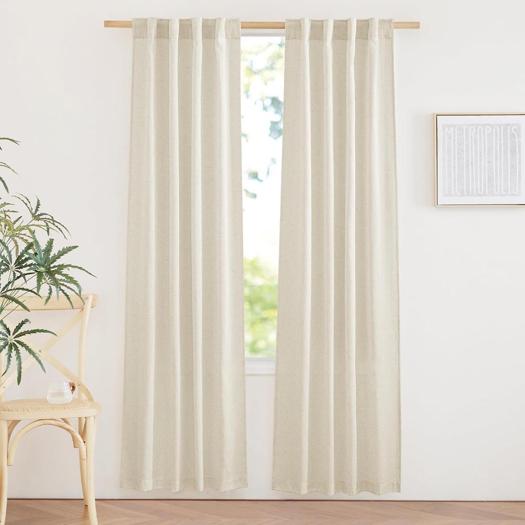 NICETOWN Linen Blend 78 inches Long Doorway Curtains, Rod Pocket & Back Tab Privacy Added with Light Filtering Window Treatments for Bedroom/Nursery, Natural, W34 x L78, 2 Panels