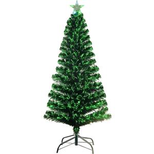5FT Pre-lit Fiber Optic Christmas Tree with Lighted Star, PVC & Iron Construction, Green Artificial Christmas Tree with 195 Branch, Indoor Christmas Decorations, Holiday Home Xmas Decoration (4ft 11in)