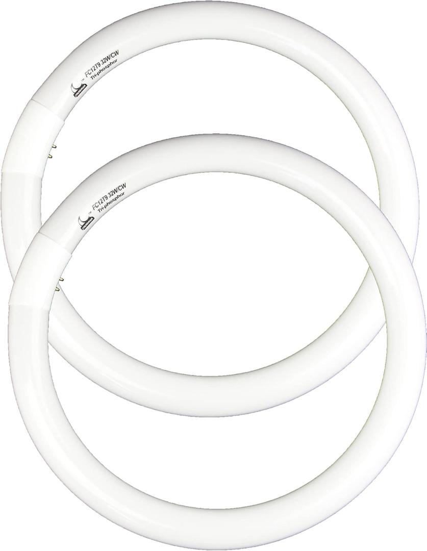 FC12T9/CW 32W Cool White Round Fluorescent Light Bulb, 12 Inch T9 32 Watts Circular Bulbs, 12'' FCL 32 Circline Bulb 4100K 841, G10q 4 Pin Prong Base, 2 Pack