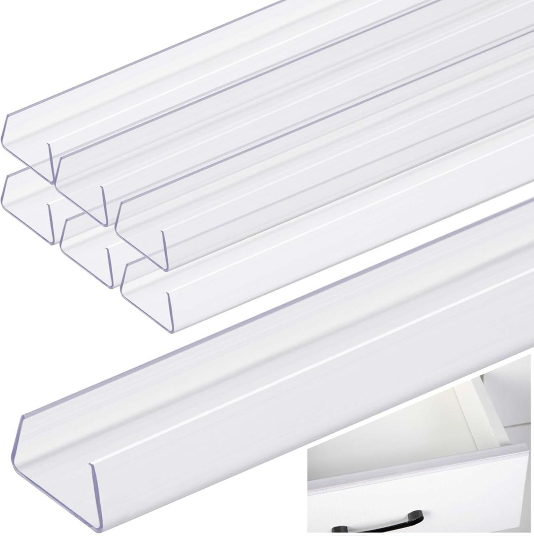6 Pcs 16.5" Cabinet Door Protector Edge Guard-3/4 Thick Slip-On Drawer Door Protector in Clear-Shelf Edge Protectors for Home Kitchen Cabinets Door Edge Protection