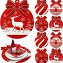 8 Pcs Christmas Placemat Christmas Balls Place Mats Washable Table Merry Xmas Place Mats Non Slip Heat Resistant for Xmas Party Table Home Decoration, 4 Styles(Elk)