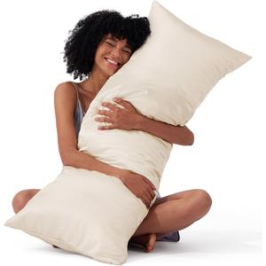 Bedsure Satin Body Pillow Cover with Zipper, Similar to Silk Body Pillow Pillowcase, Soft & Breathable Long Pillow Case, Cooling & Silky Long Pillowcase for Hair and Skin, Gifts, Beige, 20x54 Inches
