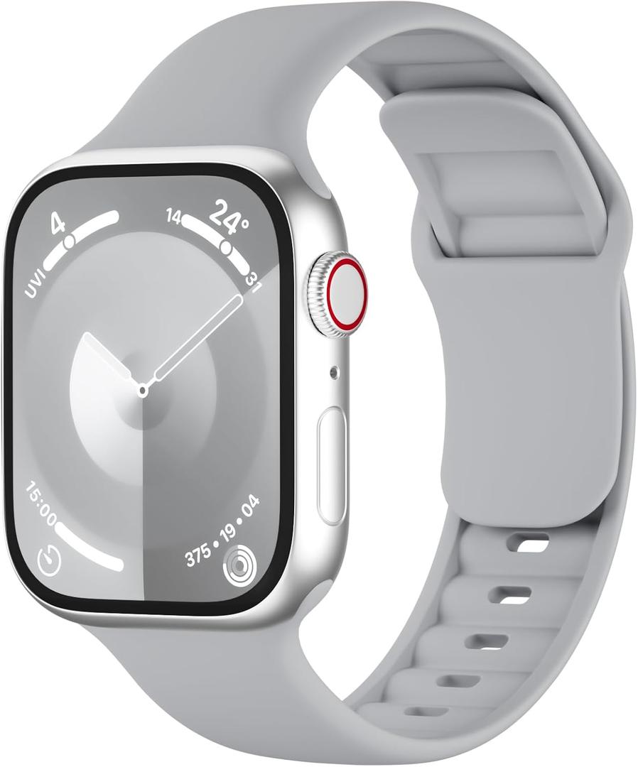 Sport Silicone Band Compatible with Apple Watch 38mm 40mm 41mm 42mm 44mm 45mm 46mm 49mm Women Men, Replacement Soft Strap Wristbands for iWatch Series 10/9/8/7/6/5/4/3/2/1 Ultra SE, Gray, 49/46/45/44/42mm(Series 3)