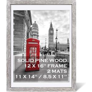 12x16 Rustic Picture Frames Solid Wood Display Pictures 11x14 or 8.5x11 Diplomas with Mat or 12x16 without Mat, Farmhouse Distressed Wooden Picture Frame for Wall or Table Top Display, Driftwood White