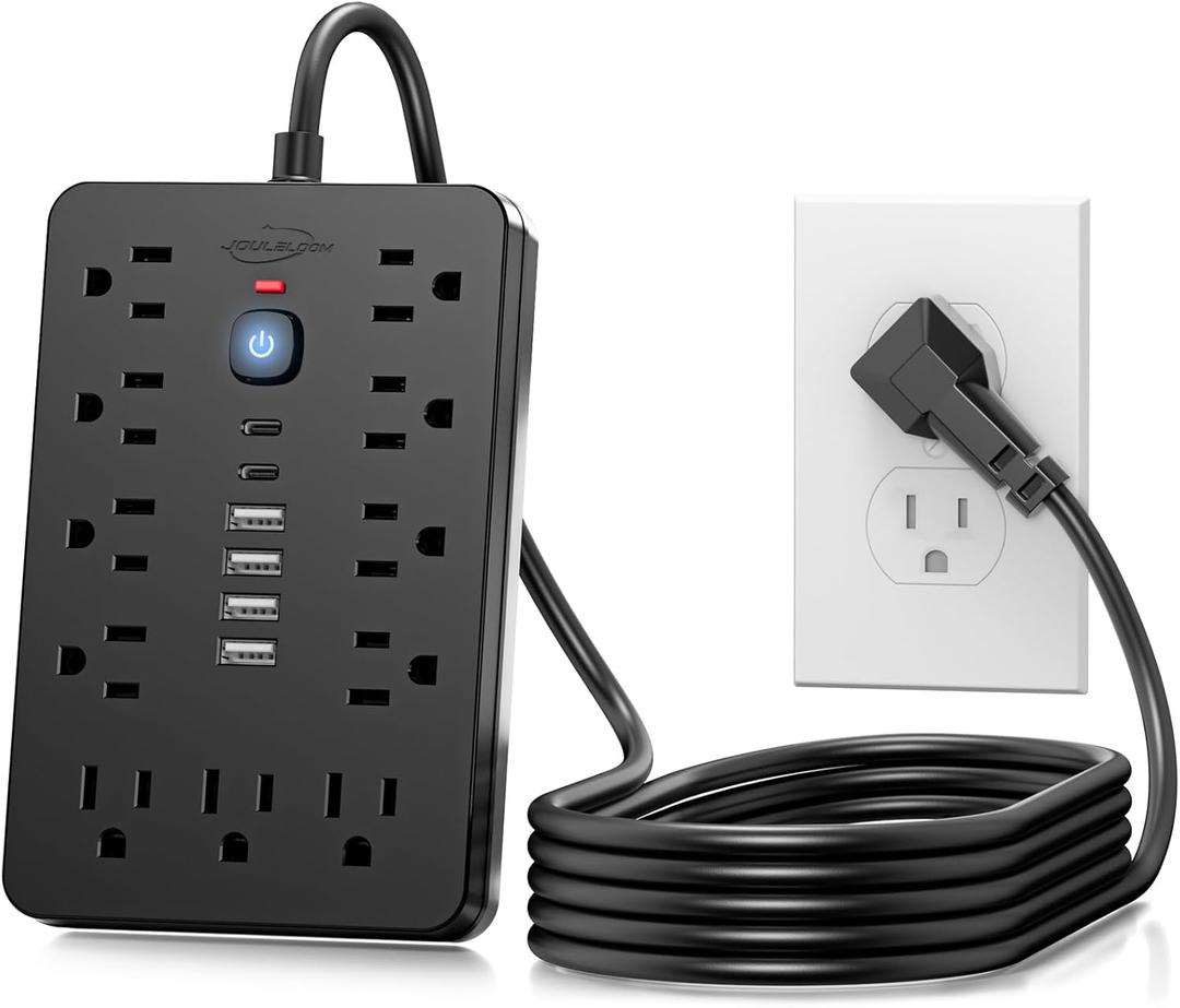 6 FT Flat Plug Surge Protector Power Strip,11 Multiple AC Outlets with 6 USB Ports (2 USB C), 6 Feet Extension Cord, 1250W/10A, One Touch Switch Button, 17 in 1 Compact powerstrip 6 FT Flat Plug Surge Protector Power Strip,11 Multiple AC Outlets with 6 USB Ports (2 USB C), 6 Feet Extension Cord, 1250W/10A, One Touch Switch Button, 17 in 1 Compact powerstrip