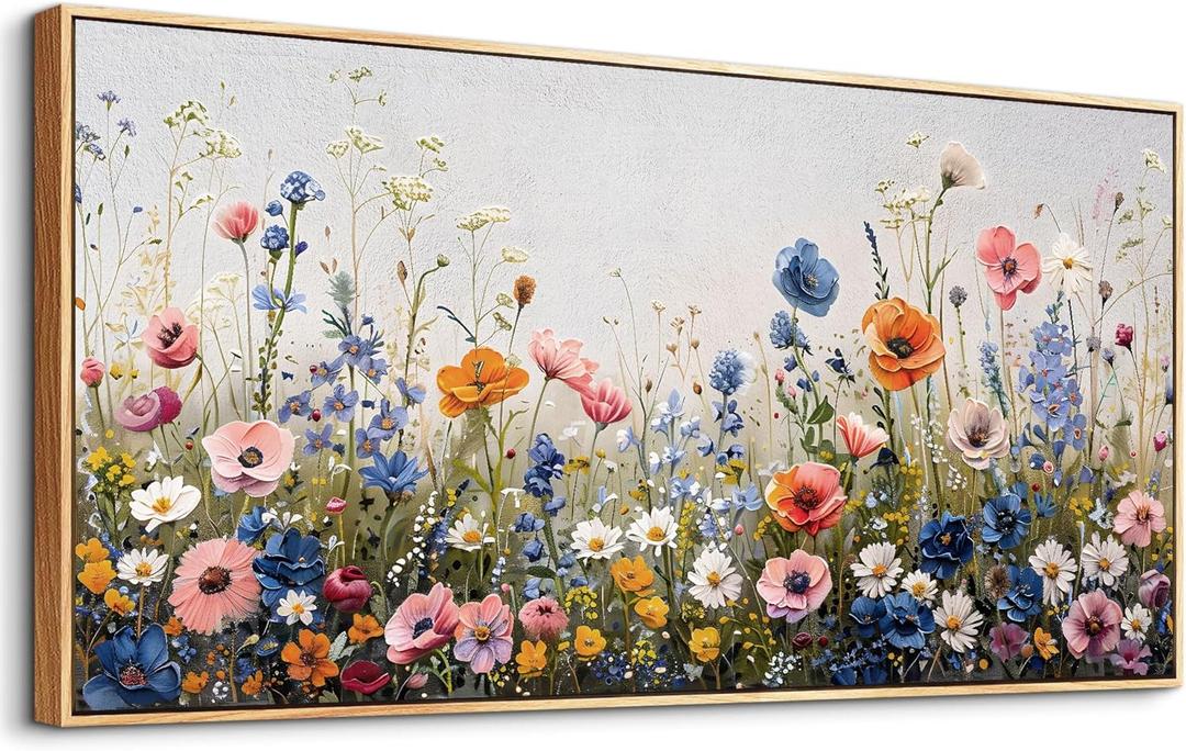 Wapluam Large Framed Canvas Wall Art For Living Room Wall Decor For Bedroom Abstract Wall Painting Flowers Pictures Home Decorations Prints Posters Modern Room Home Decor Wood Framed 20" x 40"
