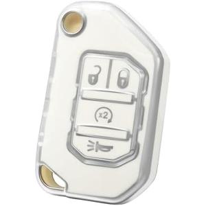 OFF WE GO for Jeep Key Fob Cover, Soft TPU Protection Key Shell Case Compatible with Jeep Wrangler JLU JL Gladiator Sahara Rubicon JT Smart Remote Car Key Accessories (Silver White)