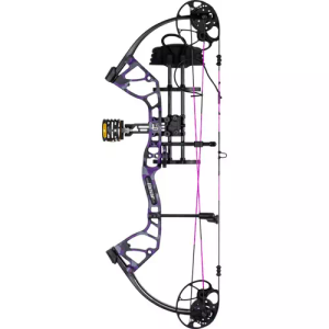 Bear Archery Royale Ready to Hunt Compound Bow Archery Set with Archery Accessories for Adults and Youths, 12”- 27” Draw Length, 5-50 Lbs Draw Weight, Up to 290 FPS, Fred Bear Twilight/Black, Right hand