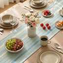 Artoid Mode Sky Blue Farmhouse Woven Table Runner, Seasonal Holiday Rustic Kitchen Dining Table Decoration for Home Party Decor 12x72 Inch