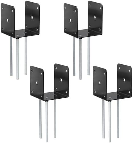 4x4 Concrete Post Base Anchor, Deck Post Base Holder Ground Spike for Concrete,Home Improvement,Decking Post Brackets for Pavilion Deck Porch Handrail Railing,Heavy Duty Black Powder Coated（4pcs