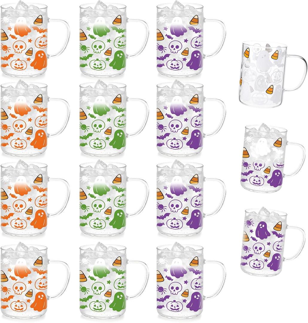 12 Pcs Halloween Ghost Coffee Mugs Halloween Gifts for Women Men Color Changing Horror Ghost Coffee Cups Glass Spooky Mugs Party Decor Novelty Gift for Birthday 16 oz