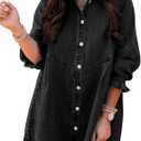 Sidefeel Womens Smocked 3 4 Sleeve Button Down Denim Jeans Dresses (XL)