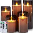 Homemory Gray Flickering Flameless Candles, Battery Operated Acrylic LED Pillar Candles with Remote Control and Timer, Halloween Decor, Set of 5