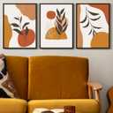 KUVIOKE Orange Boho Framed Wall Art Botanical Mid Century Modern Painting Neutral Bohemain Sage Decor for Farmhouse Living Dining Room 11x14in (Black Framed) (14L" x 11W" x 3 Panels Black)