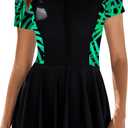 Women's Swimsuit Rash Guard Short Sleeve Zip Up One Piece Swim Dress Bathing Suit UPF 50+ (X-Large, Black Green Leaf)