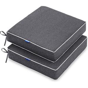 MIULEE 22 x 22 x 3 Inch Outdoor Chair Cushions,Waterproof Seat Cushions for Patio Furniture Garden with Ties Patio Chair Cushions Set of 2,Dark Grey